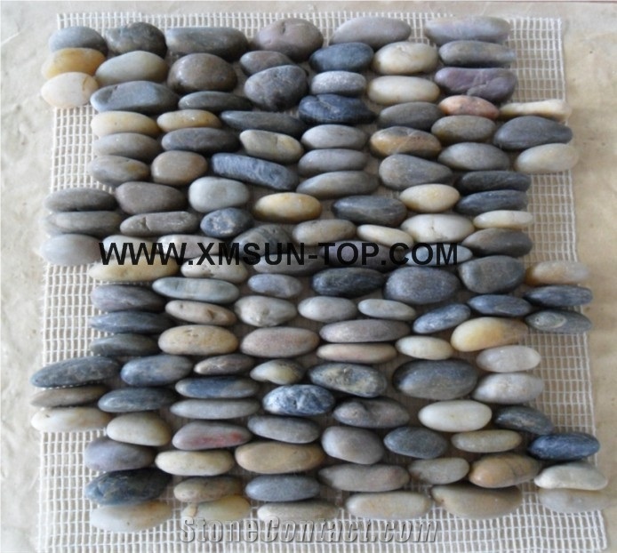 Mixed Color Standing Pebble Mosaic Tile /Natural River Stone Mosaic for Wall Coveing&Flooring/Pebble Mosaic in Mesh/Stacked Pebble Mosaic/Pebble Mosaic for Bathroom&Kitchen/Interior Decoration