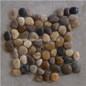 Mixed Pebble Stone Tiles, Polished Riverstone, Multicolor Pebble Mosaic Tiles for Wall&Flooring Covering, Interior and Exterior Decoration Pebble Tile 
