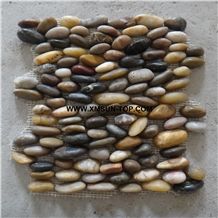 Multicolor Polished Standing Pebble Mosaic Tile /Natural River Stone Mosaic for Wall Coveing&Flooring/Pebble Mosaic in Mesh/Stacked Pebble Mosaic/Pebble Mosaic for Bathroom&Kitchen/Interior Decoration