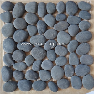 Natural Black Pebble Stone Tiles, Honed River Stone, Dark Grey Pebble Mosaic Tiles for Wall&Flooring Covering, Pebble Tile on Mesh