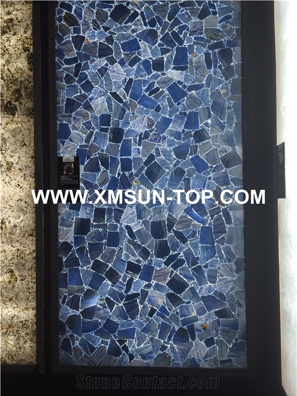 Polished Blue Semiprecious Stone Tile & Customized & Wall/Floor Covering/Luxury Semi Precious Stone Panels with Light Penetrating through Effect/Stone Flooring/Interior Decoration