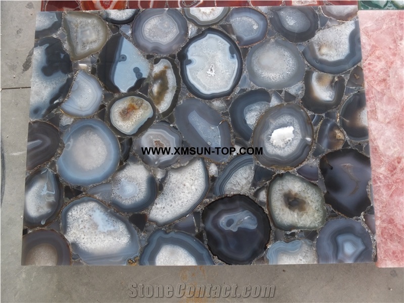 Polished Brazil Agate Semiprecious Stone Tile & Customized & Wall/Floor Covering/Light Grey Semi Precious Stone Panels With Light Penetrating Through Effect/Stone Flooring/Interior Decoration