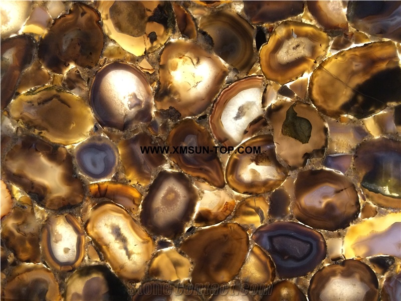 Polished Brazil Agate Semiprecious Stone Tile & Customized & Wall/Floor Covering/Light Grey Semi Precious Stone Panels With Light Penetrating Through Effect/Stone Flooring/Interior Decoration