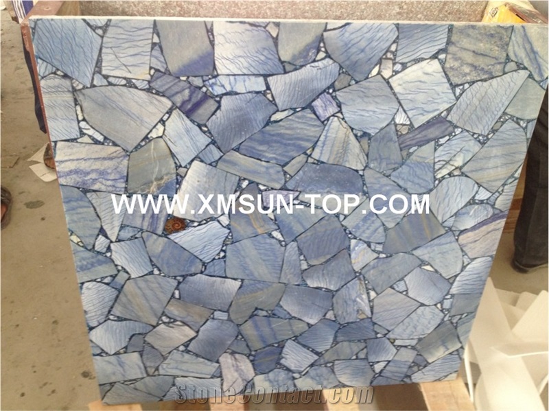 Polished Light Blue Semiprecious Stone Tile & Customized & Wall/Floor Covering/Luxury Semi Precious Stone Panels with Light Penetrating through Effect/Stone Flooring/Interior Decoration