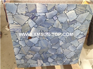 Polished Light Blue Semiprecious Stone Tile & Customized & Wall/Floor Covering/Luxury Semi Precious Stone Panels with Light Penetrating through Effect/Stone Flooring/Interior Decoration