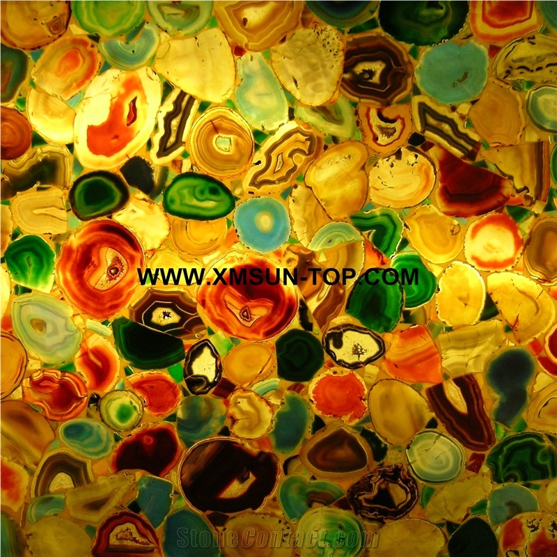 Polished Multicolor Agate Semiprecious Stone Tile & Customized & Wall/Floor Covering/Colorful Semi Precious Stone Panels with Light Penetrating through Effect/Stone Flooring/Interior Decoration