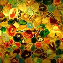 Polished Multicolor Agate Semiprecious Stone Tile & Customized & Wall/Floor Covering/Colorful Semi Precious Stone Panels with Light Penetrating through Effect/Stone Flooring/Interior Decoration