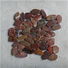 Red and Brown Pebble Mosaic with Double Surface Cutted/Natural River Stone Mosaic Wall Tile/Split Face Pebble Floor Tiles/Pebble Mosaic in Mesh/Pebble Mosaic for Bathroom&Kitchen/Interior Decoration