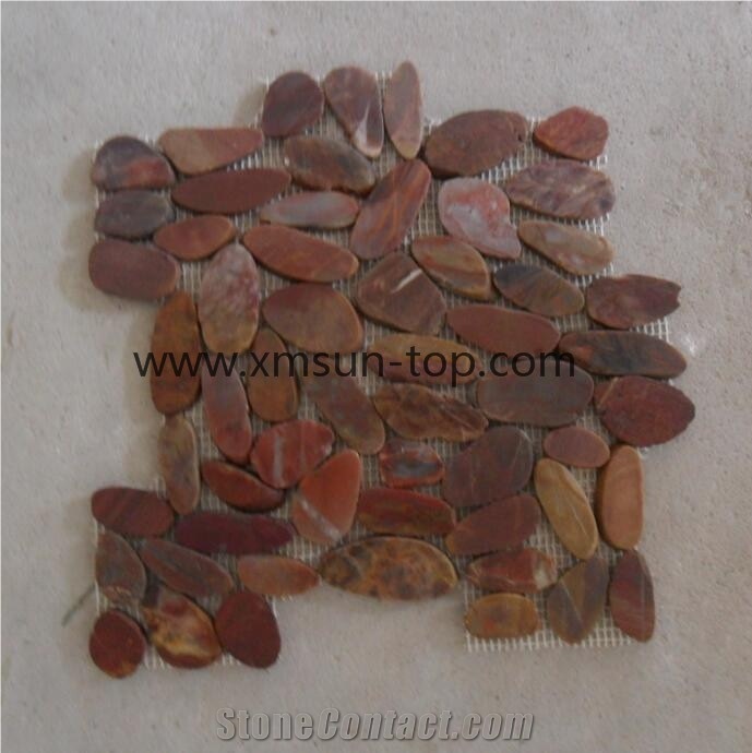 Red Pebble Mosaic/Natural River Stone Mosaic/ Double Surface Cutted/ Ordinary Polished/ Tiles for Floor and Wall Covering/Bathroom Design /Interior&Exterior Decoration