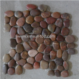 Red Pebble Stone Tiles, Polished Riverstone, Light Red Pebble Mosaic Tiles for Wall&Flooring Covering, Pebble Tile on Mesh