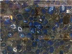 Royalblue Agate Semiprecious Stone Slab&Tile&Customized/Luxury Dark Blue Semi-Precious Stone/Semi Precious Stone Slab for Wall Cladding&Flooring/Semi-Precious Stone Panel/Interior Decoration