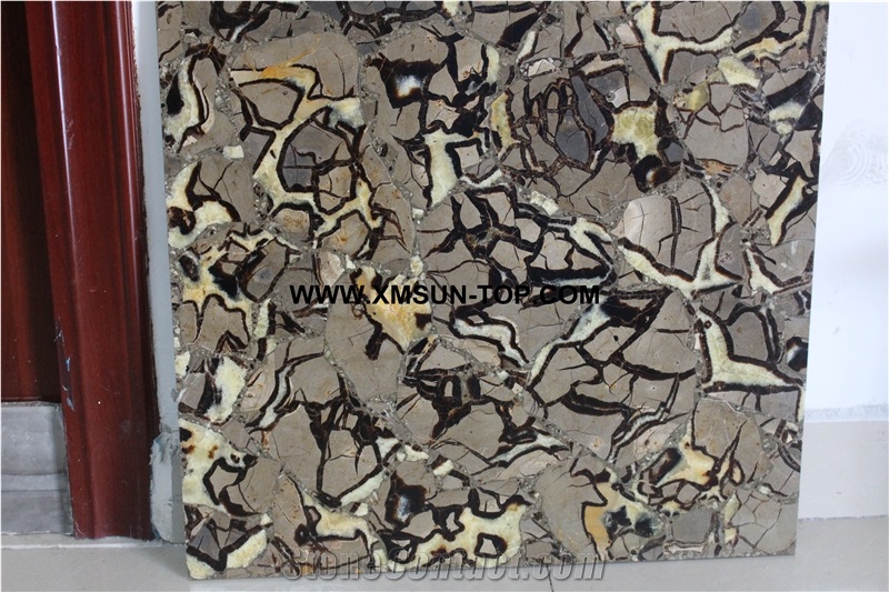 Septarium Semiprecious Stone Slab&Tile&Customized/Luxury Brown Semi-Precious Stone/Semi Precious Stone Slab for Wall Cladding&Flooring/Semi-Precious Stone Panel/Interior Stone