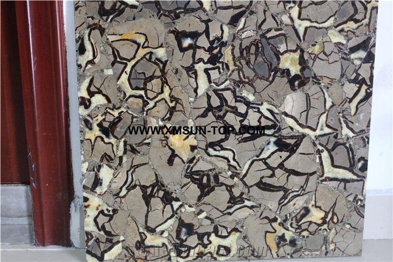 Septarium Semiprecious Stone Slab&Tile&Customized/Luxury Brown Semi-Precious Stone/Semi Precious Stone Slab for Wall Cladding&Flooring/Semi-Precious Stone Panel/Interior Stone