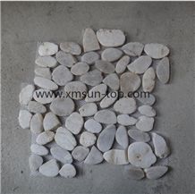 White and Grey Pebble Mosaic with Double Surface Cutted/Natural River Stone Mosaic Wall Tile/Split Face Pebble Floor Tiles/Pebble Mosaic in Mesh/Pebble Mosaic for Bathroom&Kitchen/Interior Decoration
