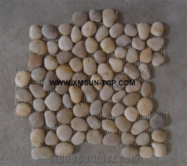 White,Beige and Grey Pebble Mosaic Tile/Natural River Stone Mosaic for Flooring/Pebble Mosaic in Mesh/Pebble Mosaic Tile For Floor Covering/Pebble Mosaic for Bathroom/Interior Decoration/Natural Stone