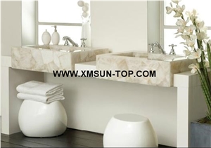 White Crystal Bathroom Sinks/White Semiprecious Stone Wash Basins/Square Sinks& Basins/Pure White Semi-Precious Stone Sink&Basin