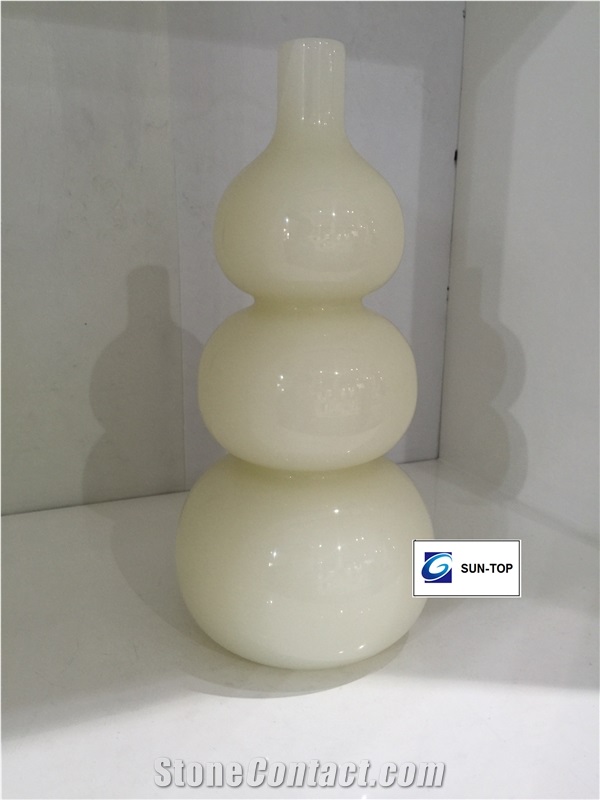 White Onyx Cucurbit Handicrafts, China White Onyx Gift Article, Gourd Shape Artworks, Onyx Handicraft Carving, Snow White Carved Gifts