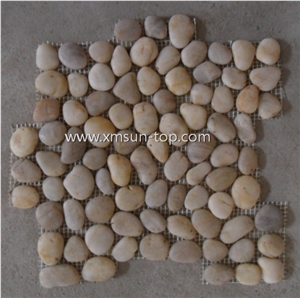 White Riverstone Tiles, Polished Beige Pebble Stone, Washed River Stone, White Pebble Mosaic Tiles for Wall&Flooring Covering, Pebble Tile on Net