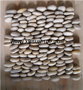 White Standing Pebble Mosaic Tile /Natural River Stone Mosaic for Wall Coveing&Flooring/Pebble Mosaic in Mesh/Stacked Pebble Mosaic/Pebble Mosaic for Bathroom&Kitchen/Interior Decoration