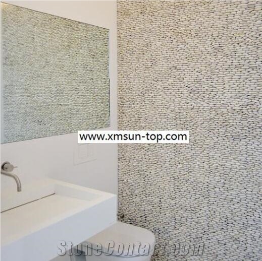 White Standing Pebble Walling/Natural River Stone Wall Coveing/Pebble Mosaic Tile in Mesh/Stacked Pebble Mosaic Wall Tile/Pebble Mosaic for Bathroom/Decorative Pebble Wall Tile