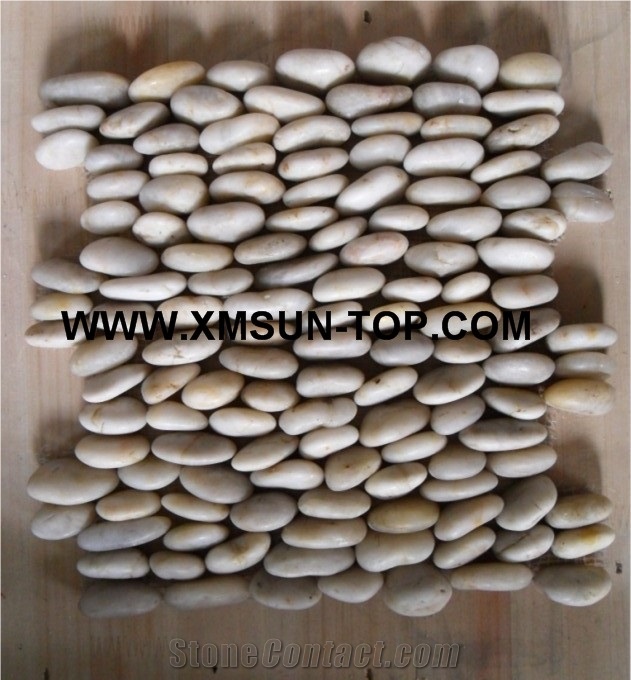 White Standing Pebble Walling/Natural River Stone Wall Coveing/Pebble Mosaic Tile in Mesh/Stacked Pebble Mosaic Wall Tile/Pebble Mosaic for Bathroom/Decorative Pebble Wall Tile