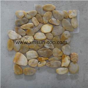 Yellow Pebble Mosaic /Natural River Stone Mosaic/ Double Surface Cutted/ Ordinary Polished/ Tiles for Floor and Wall Covering/Bathroom Design /Interior&Exterior Decoration