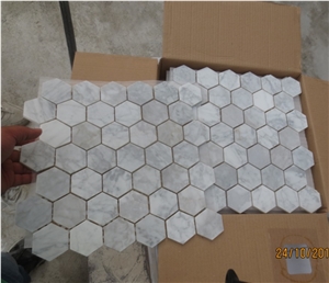 Italy Natural Stone Grey Carrara White Crystal Marble Polished 48*48mm Mosaic Tiles for Wall,Bathroom, Flower Design Beautiful Stone Mosaic