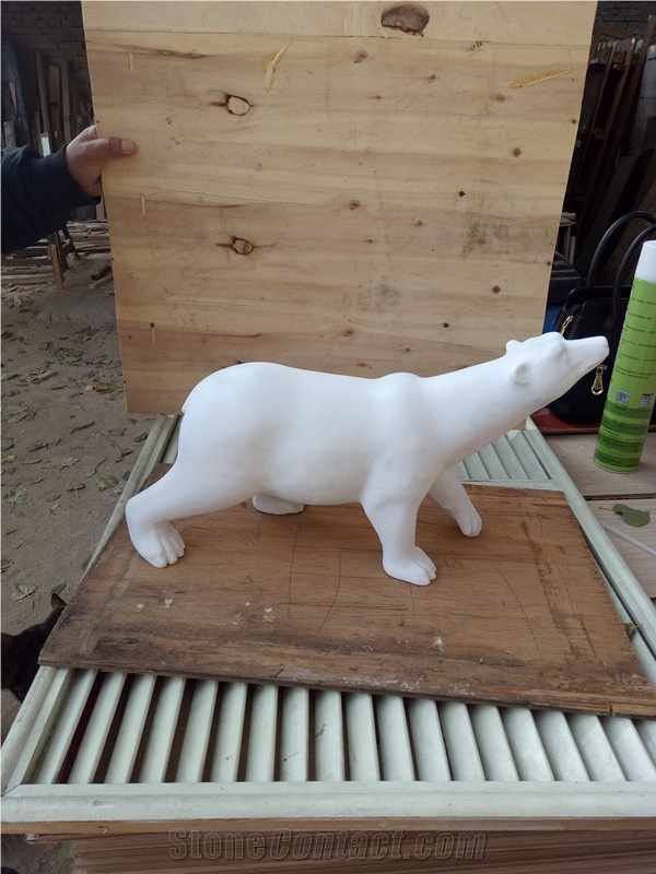 Hand Carved White Marble Stone Animal Bear Statue