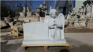 Hand Carving Western Style White Marble Stone Angel Tombstone Monuments
