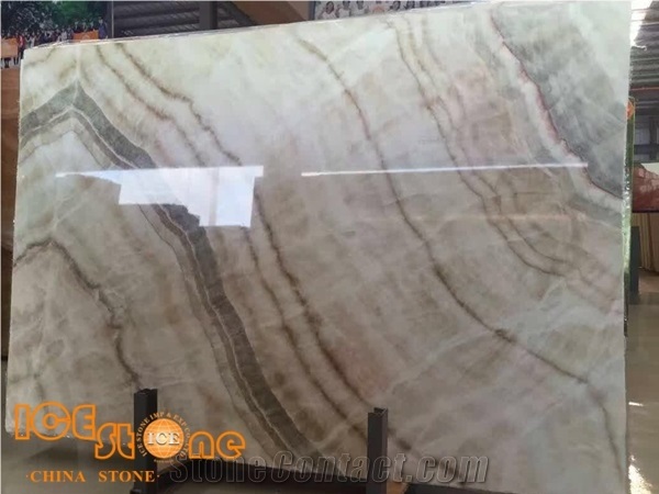 Beige Onyx/Light Color Onyx/With Brown Stripe/Bookmatch/Backlit/Transparency/Slabs/Tiles/Cut to Size/Polished Surface/Wall Covering/Floor Covering/Chianese Natural Stone Products