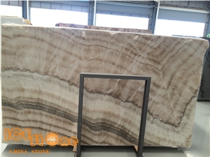 Beige Onyx/Light Color Onyx/With Brown Stripe/Bookmatch/Backlit/Transparency/Slabs/Tiles/Cut to Size/Polished Surface/Wall Covering/Floor Covering/Chianese Natural Stone Products