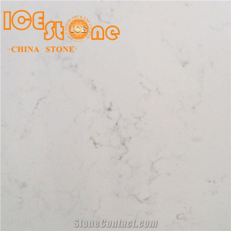 Bianco Carrara Marble Look Quartz Stone Solid Surfaces Polished Slabs Tiles Engineered Stone Artificial Stone Slabs for Hotel Kitchen, Bathroom Backsplash Walling Panel Customized Edge