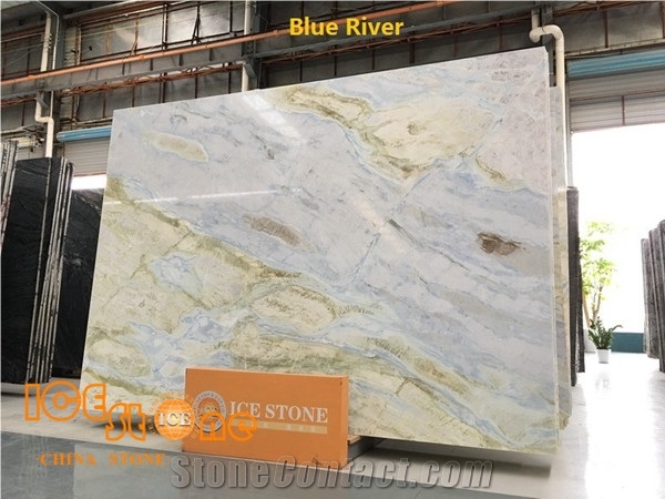 Blue and Green Color/Moon River/China Stone Products/Marble Slabs/Tiles/Cut to Size/Wall Cladding/Floor Coverings/Bookmatch/Backlit/2cm Polished