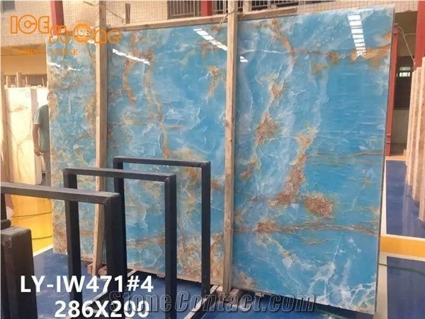 Blue Jeans Onyx Slabs Background Wall Design Color Marble Slab Golden Blue Onyx