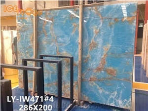 Blue Jeans Onyx Slabs Background Wall Design Color Marble Slab Golden Blue Onyx