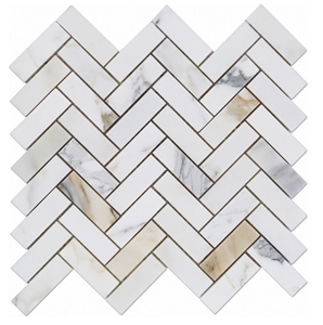 Calacatta gold marble mosaic tiles herringbone stone wall covering tiles
