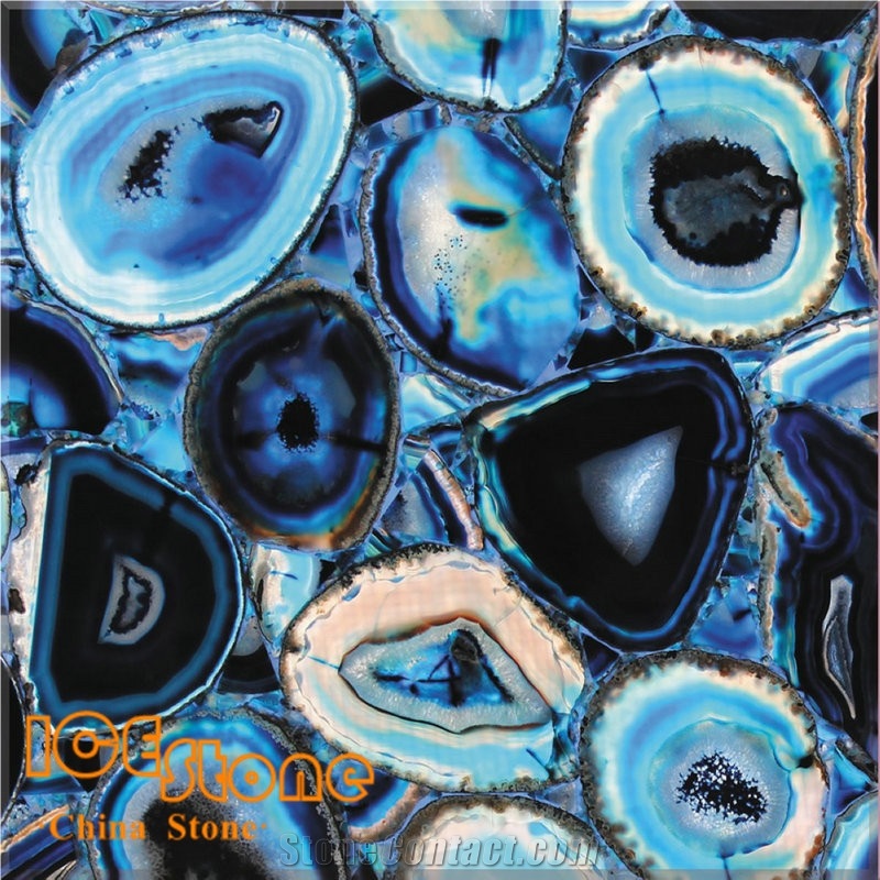 China Blue Agate Backlit Semi-Precious/Lapiz/Crystal/Tiger Eyes Stone Slabs & Tiles/Luxious/Wall/Flooring/Polished/Gemstone/Desk/Table