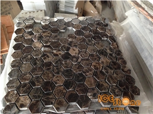 China Dark Emperador Hexagon 2” Mosaic Tiles/China Dark Emperador Polished Mosaic Tiles/China Dark Emperador Interior Floor Mosaic Tiles/China Dark Emperador Hexagon Mosaic Tiles