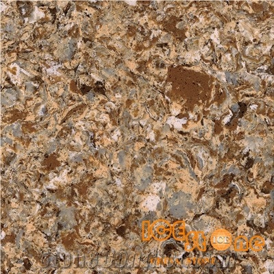 Colourful Gold Brown Marble Look Quartz Stone Solid Surfaces Polished Slabs Tiles Engineered Stone Artificial Stone Slabs for Hotel Kitchen, Bathroom Backsplash Walling Panel Customized Edge