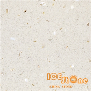 Crystal Shell/Light Beige Color/Quartz Stone Solid Surfaces Polished Slabs Tiles Engineered Stone Artificial Stone Slabs for Hotel Kitchen,Bathroom Backsplash Walling Panel Customized Edge
