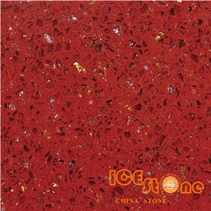 Crystal Shinning Red/Quartz Stone Solid Surfaces Polished Slabs Tiles Engineered Stone Artificial Stone Slabs for Hotel Kitchen,Bathroom Backsplash Walling Panel Customized Edge