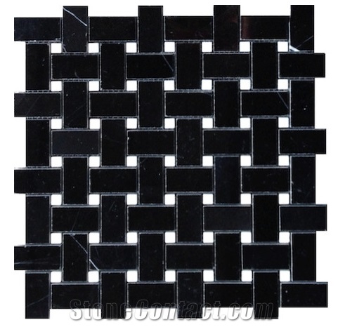 Nero Marquina Black Marble Mosaic Tile Basketweave/Diamond/Herringbone/Hexagonal/ Patterns