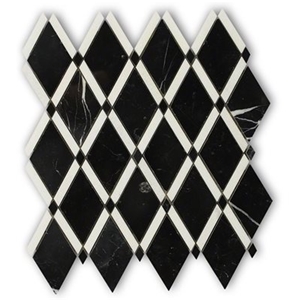 Nero Marquina Black Marble Mosaic Tile Basketweave/Diamond/Herringbone/Hexagonal/ Patterns