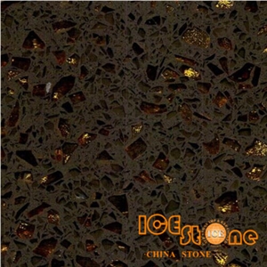 Shining Golden Brown/Chinese Brown Quartz/Quartz Stone Slabs and Tiles/Artifical Stone Walling and Flooring
