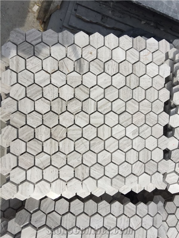 White Wood Marble Hexagon Wall Mosaic,White Wood Floor Mosaic,White Wall Mosaic,White Floor Mosaic