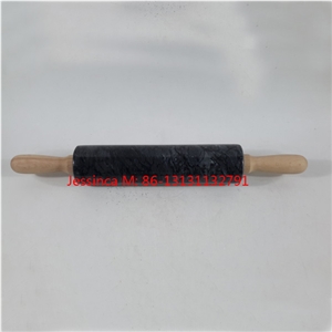 Black Granite Stone Rolling Pins with Wooden Handle and Wooden Base
