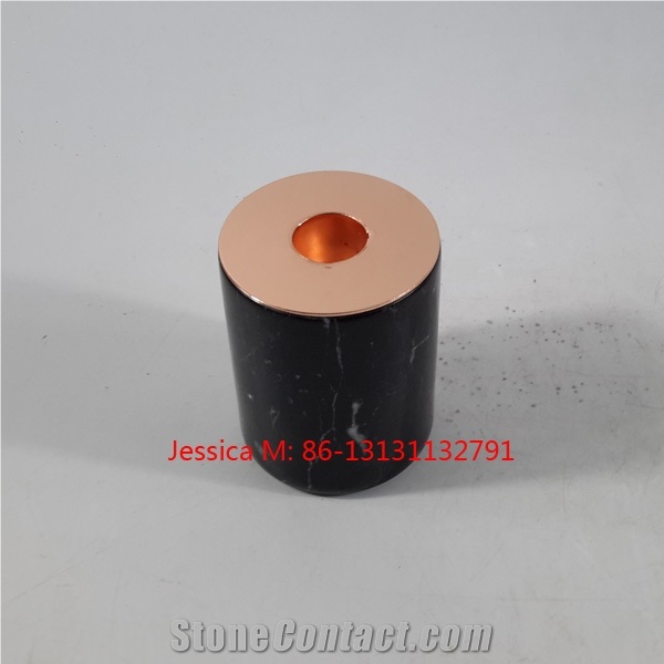 Black Marble Copper Candle Holders
