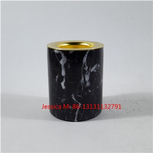 Black with White Strips Marble Copper Candle Holders
