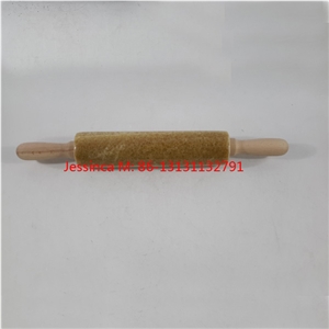 Topza Rolling Pin with Wooden Handle and Wooden Base /Yellow Marble Rolling Pins