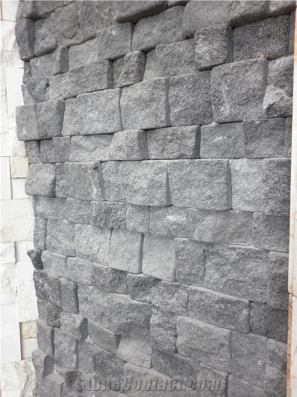 Black Lavastone Tumbled Wall Cladding Brick Stacked Stone, Bali Kewal Volcanic Basalt Split Face Culture Stone Wall Cladding, Indonesia Black Lavastone Basalt Stacked Stone Veneer